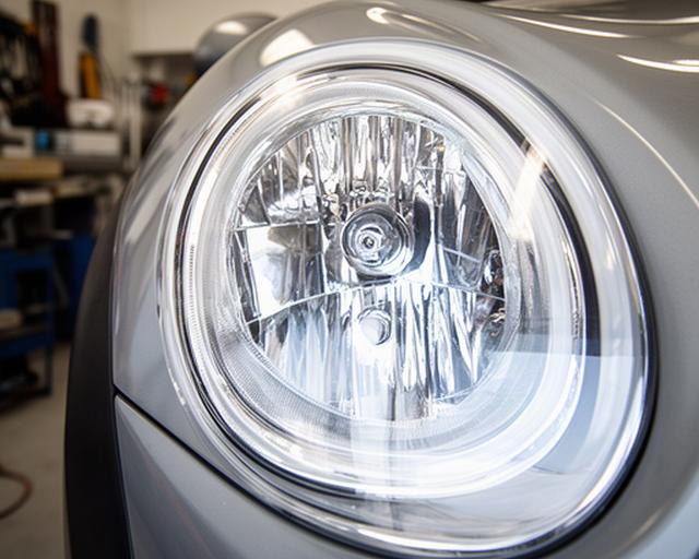 Clear restored car headlight with sharp beam lens after UV protection treatment
